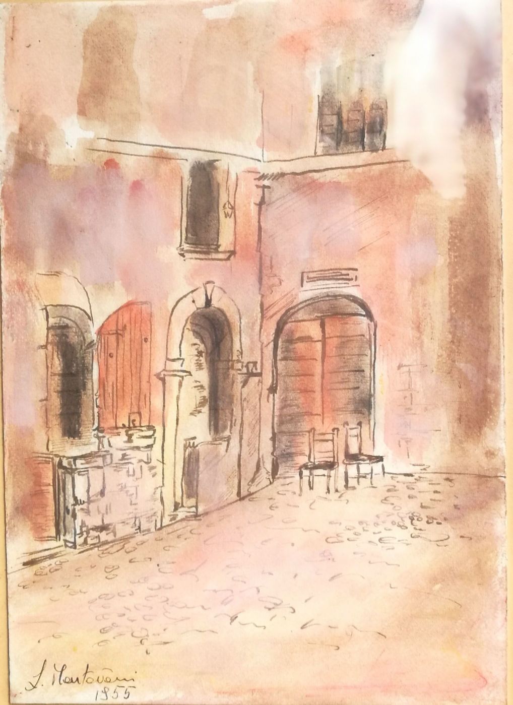 Luigi Mantovani Milano primi 900 acquarello scena di interno cm.25 x 35